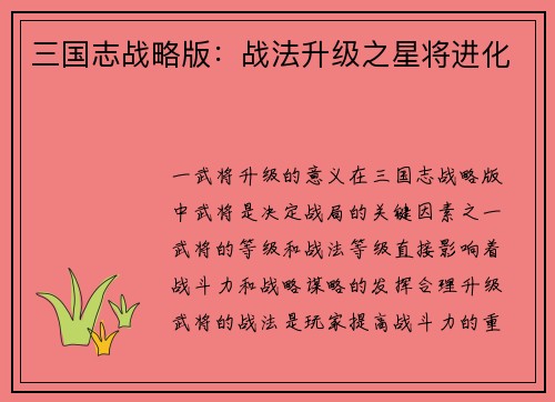 三国志战略版：战法升级之星将进化